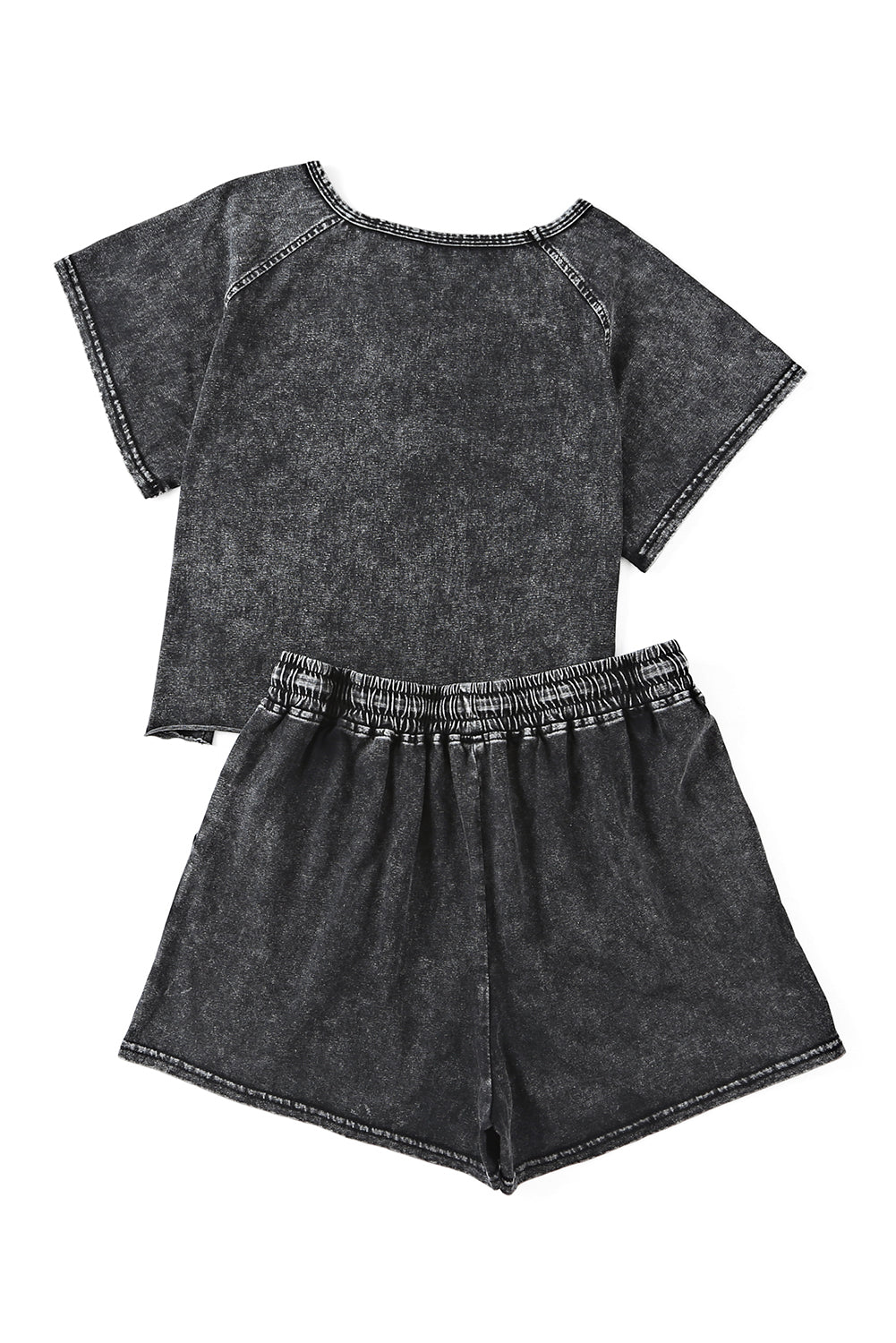 Black Acid Washed Short Lounge Set