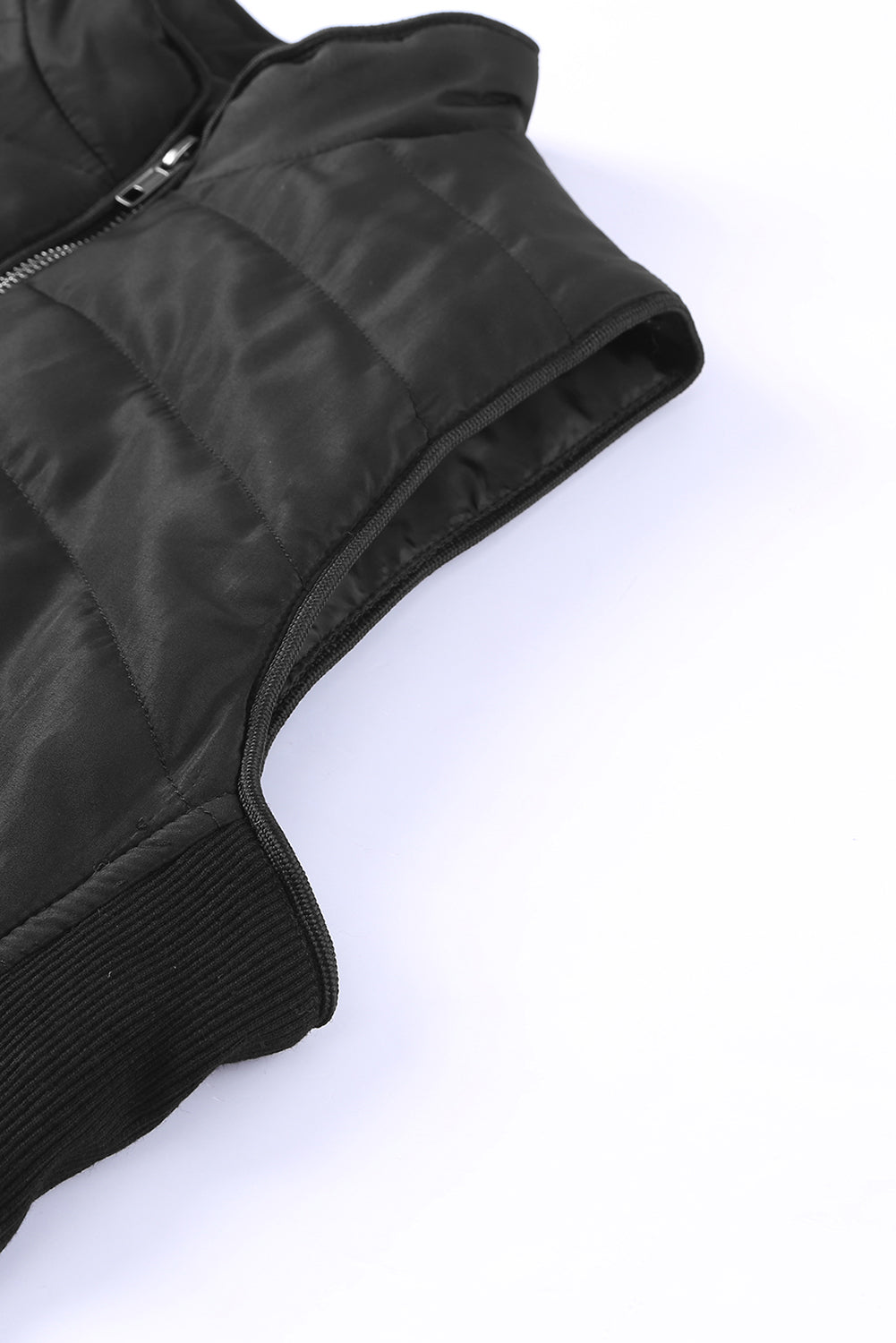 Black Zip-up Side Pockets Puffer Vest