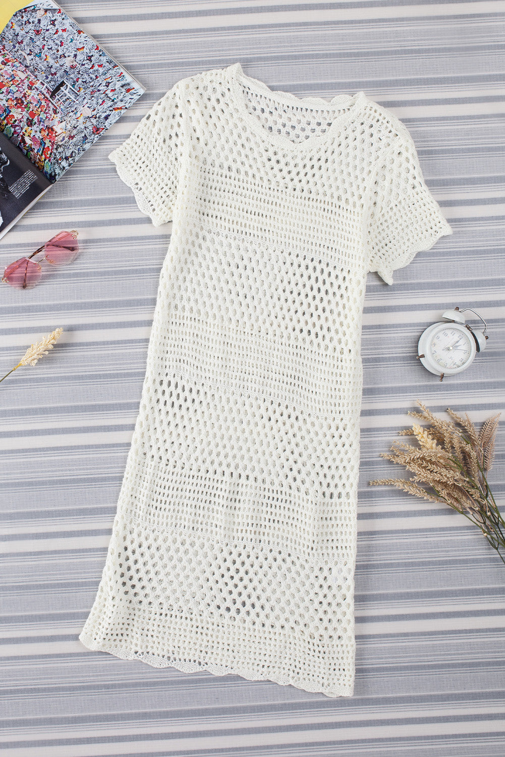 Beige Gypsy Crochet Beach Cover Up Dress