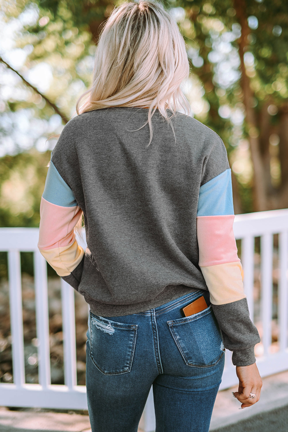 Blue Colorblock Long Sleeve Pullover Sweatshirt