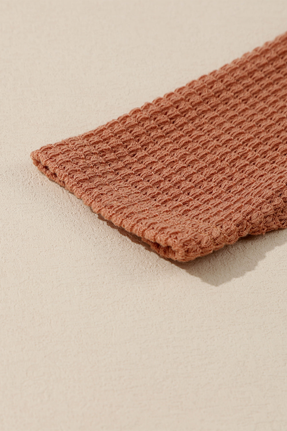 Brown Waffled Knit Thumb Sleeve Pocketed Cardigan