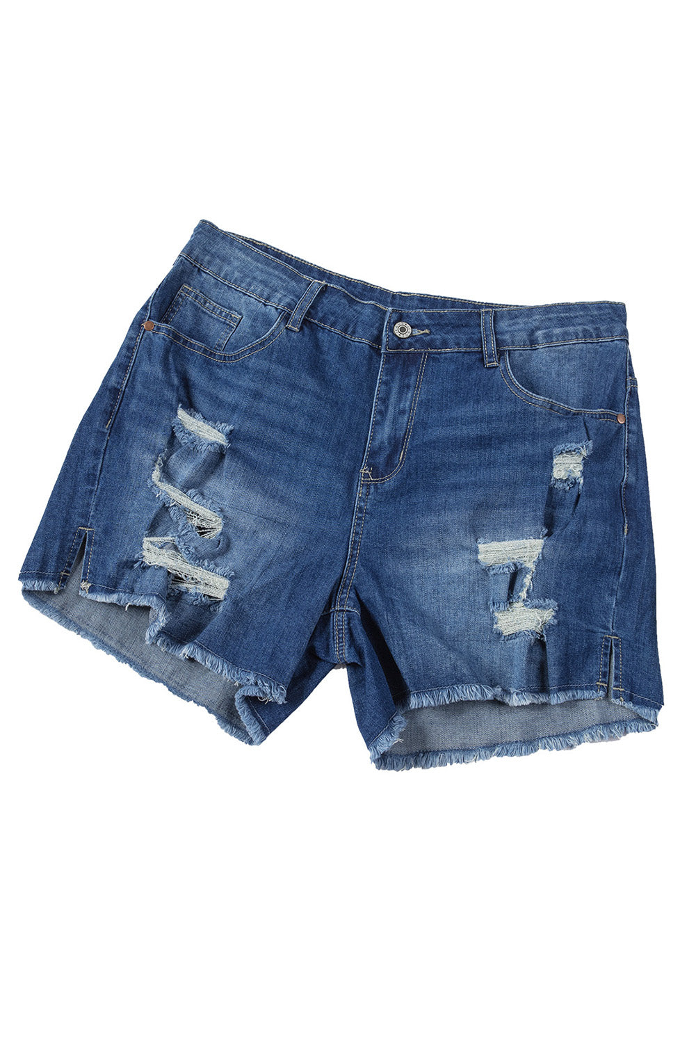 Sky Blue Distressed High Waist Plus Size Denim Shorts