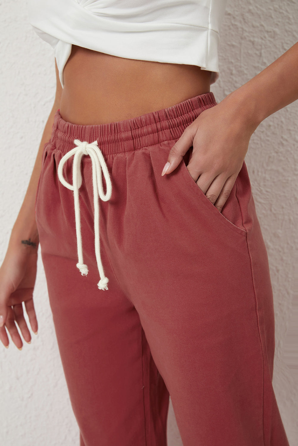 Solid Color Drawstring High Waist Harem Pants