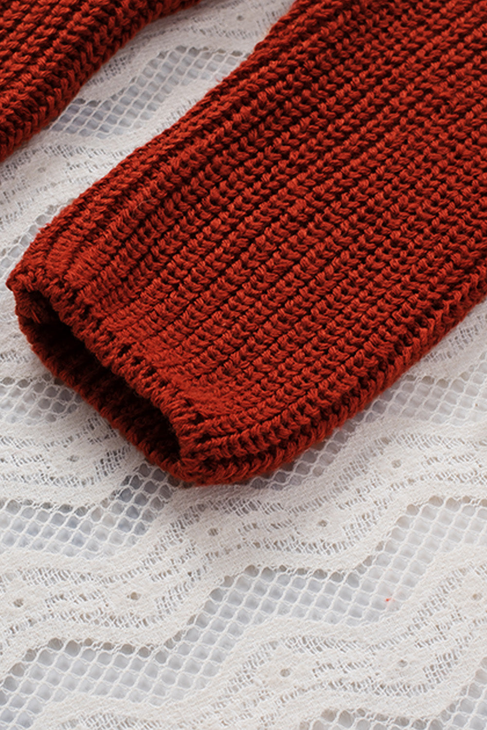 Red Zipped Turtleneck Drop Shoulder Knit Sweater