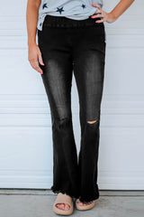 Black Distressed Bell Bottom Denim Pants