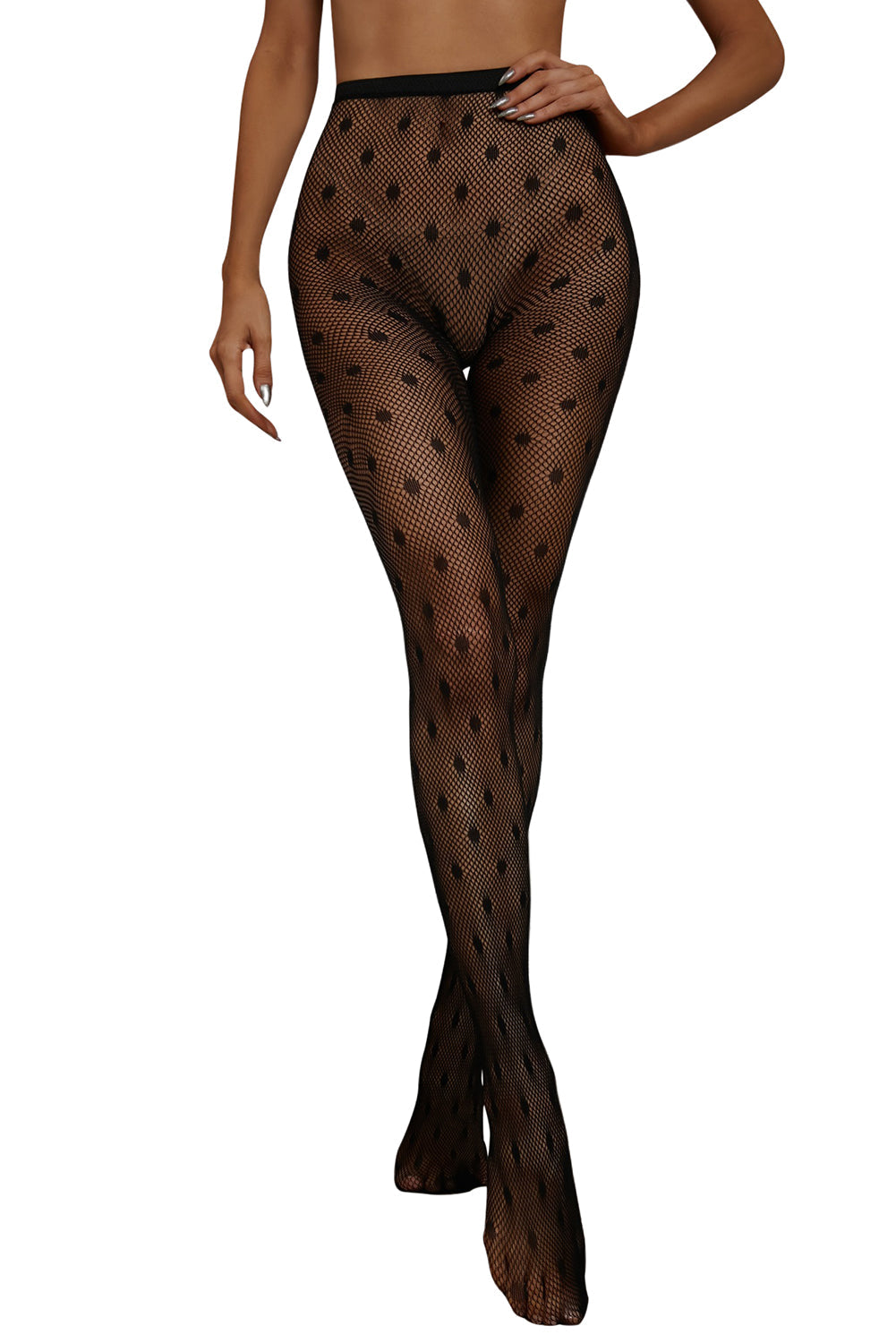 Black Polka Dot High Waist Fishnet Pantyhose