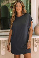 Gray Bat Sleeve T-shirt Dress with Slits