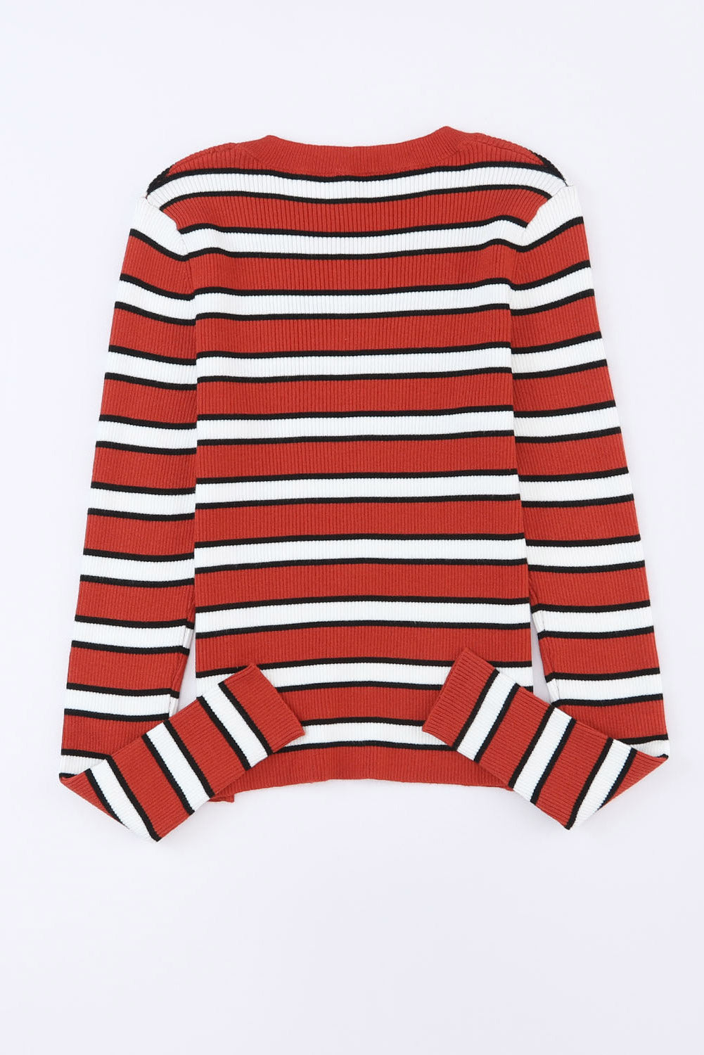 Striped Print Ribbed Knit Slim Fit Top