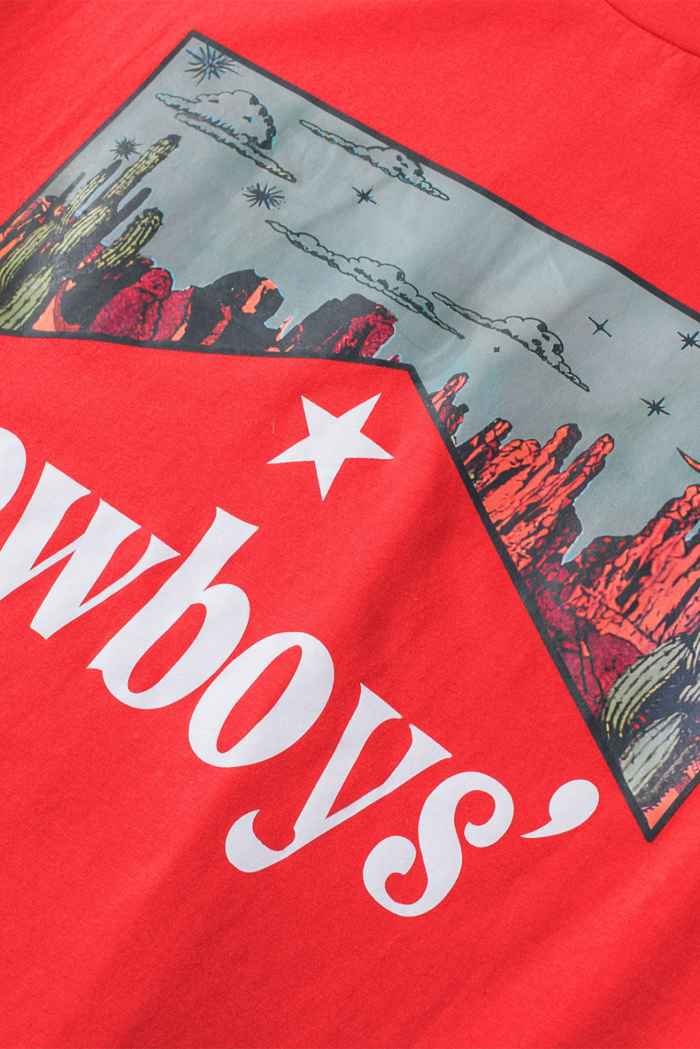 Red Cowboys Graphic Crew Neck Short Sleeve Tops