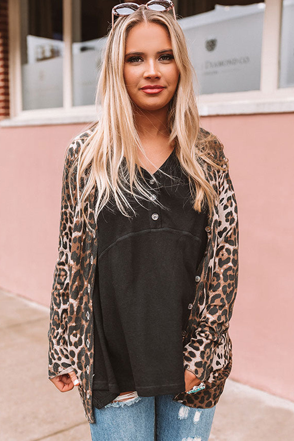 Leopard Long Sleeve Buttoned Front Cardigan