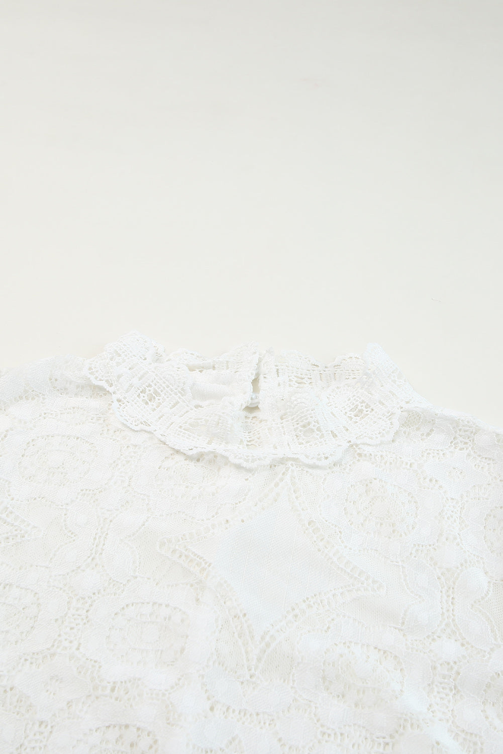 White Lace Crochet See-through Scalloped High Neck Top