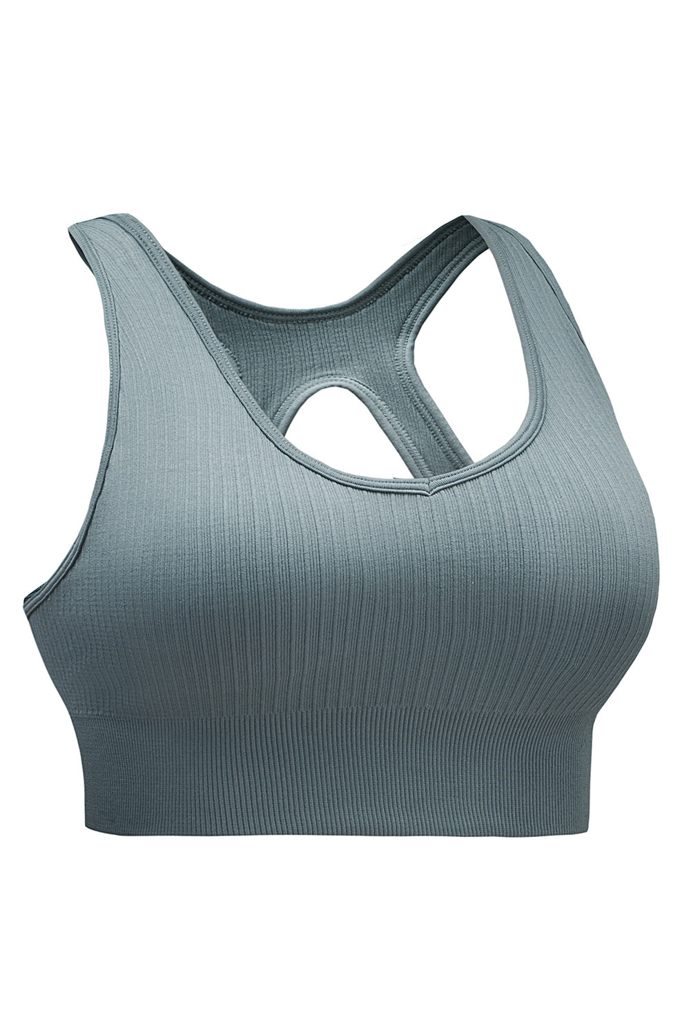 Khaki Ribbed Hollow-out Racerback Yoga Camisole