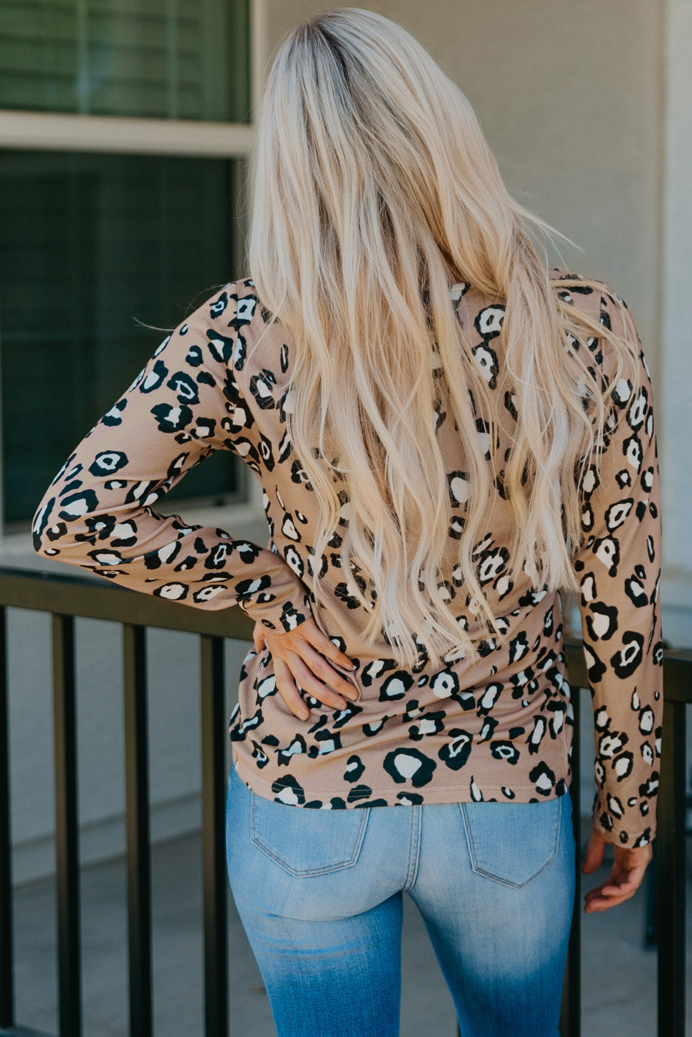 Leopard Print Lace Trim V Neck Top