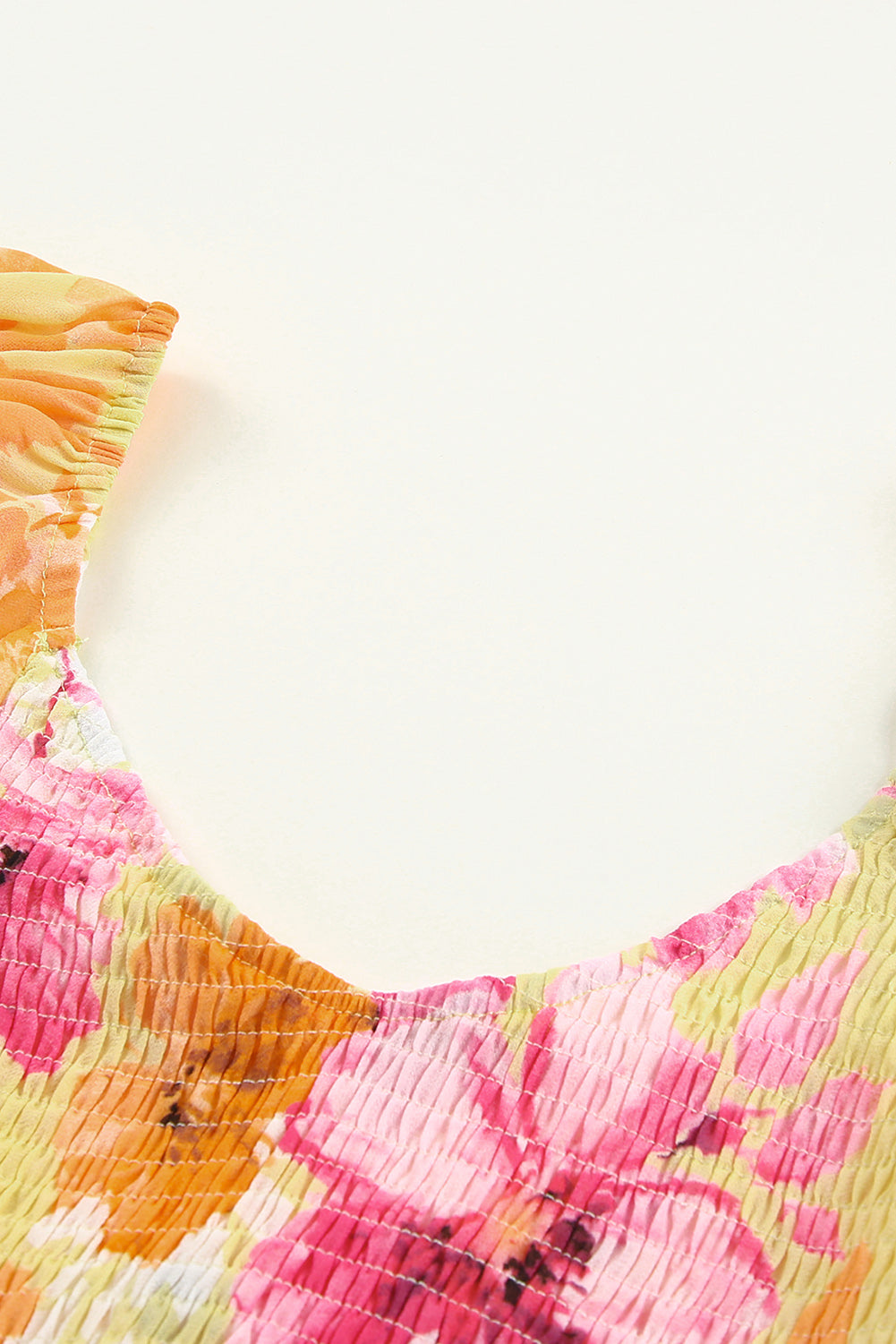 Yellow Square Neck Puffy Sleeve Tiered Floral Dress