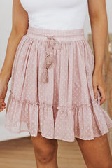 Pink Swiss Dot Frill Trim Flared Mini Skirt