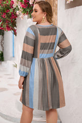 Stripe Plus Size 3/4 Sleeves Striped Print Empire Waist Dress