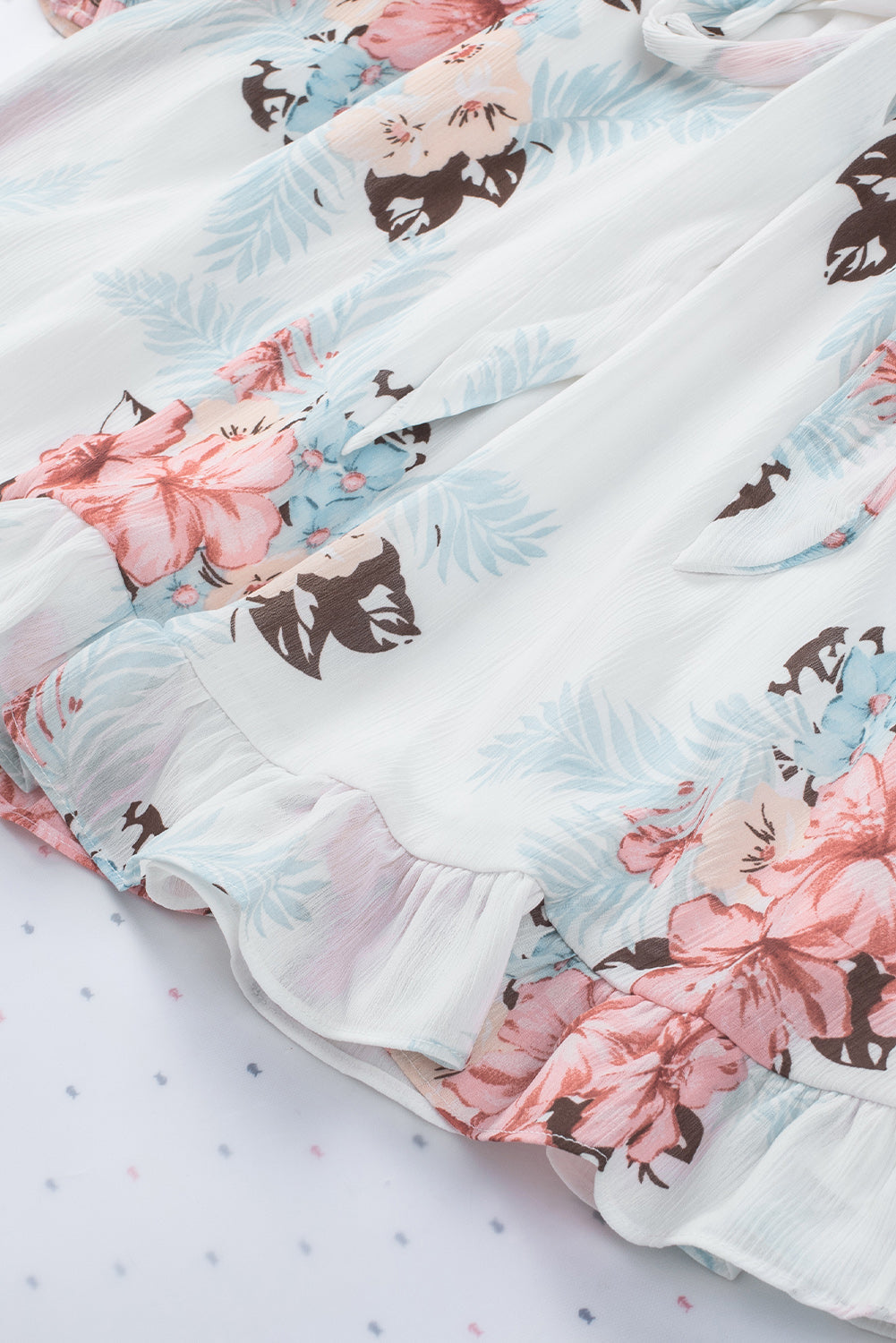 Ruffled V Neck Long Sleeve Floral Dress