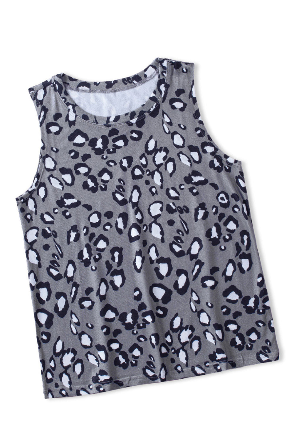 Blue Leopard Print Crew Neck Tank Top