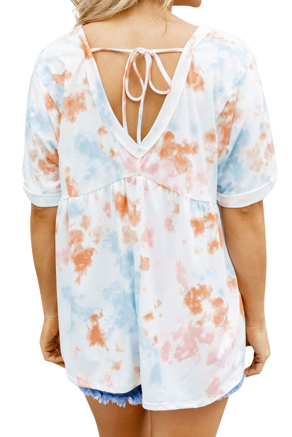 White Tie Dye Flowy Short Sleeve Top