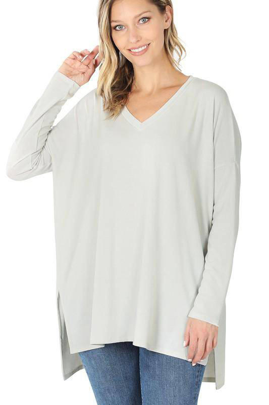 Amicg Solid Dolman Sleeve V Neck Top With Side Slits