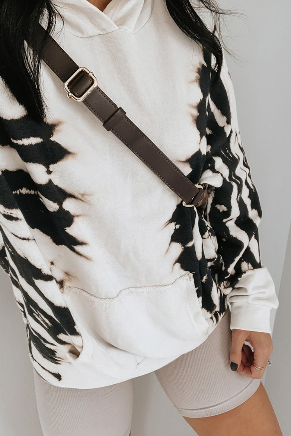 White Tie Dye Hooded Sweatshirt with Kangaroo Pocket