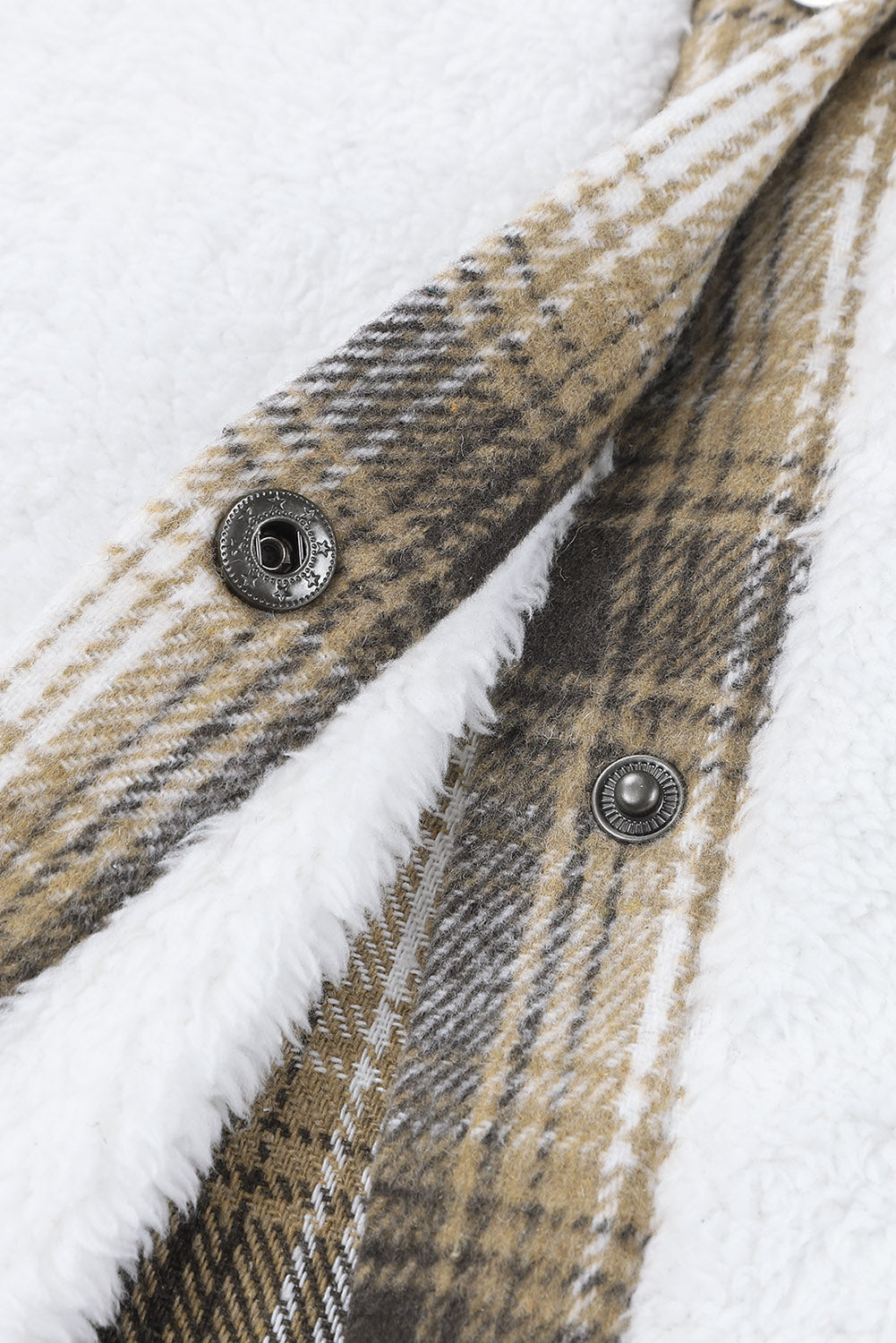 Gray Plaid Patchwork Buttoned Pocket Sherpa Jacket