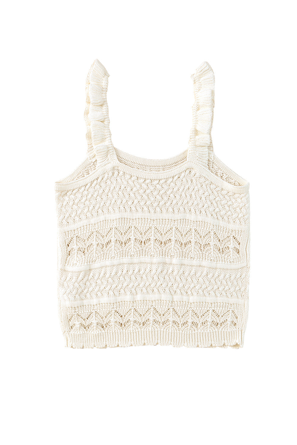 White Ruffle Straps Crochet Knit Tank Top