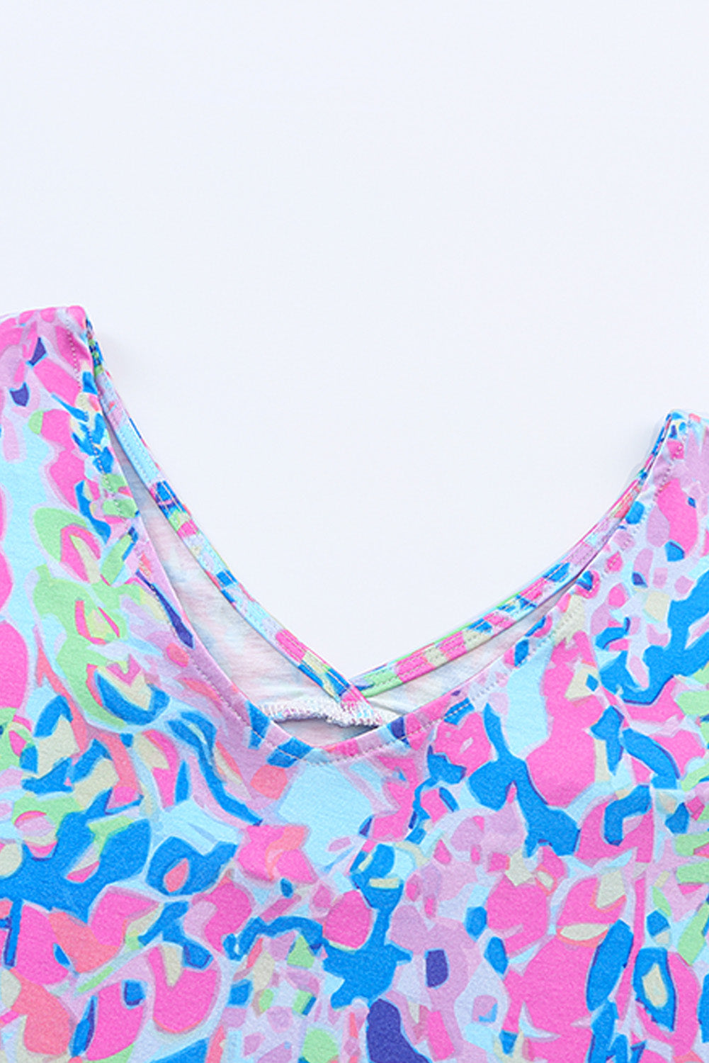 Blue Multicolor Floral Print Sleeveless Tank Top