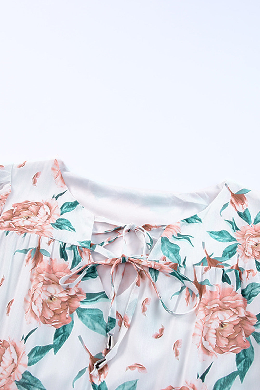 White Loose Bubble Sleeves Floral Print Dress