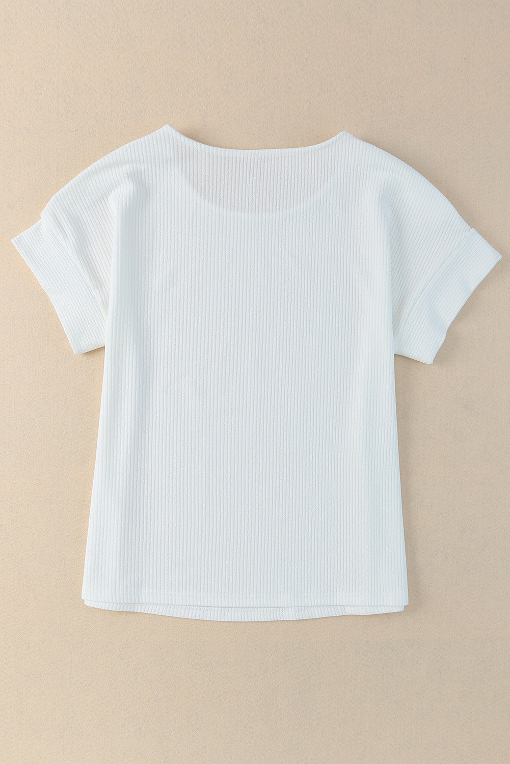 White Ribbed Texture Buttoned Shoulder Top