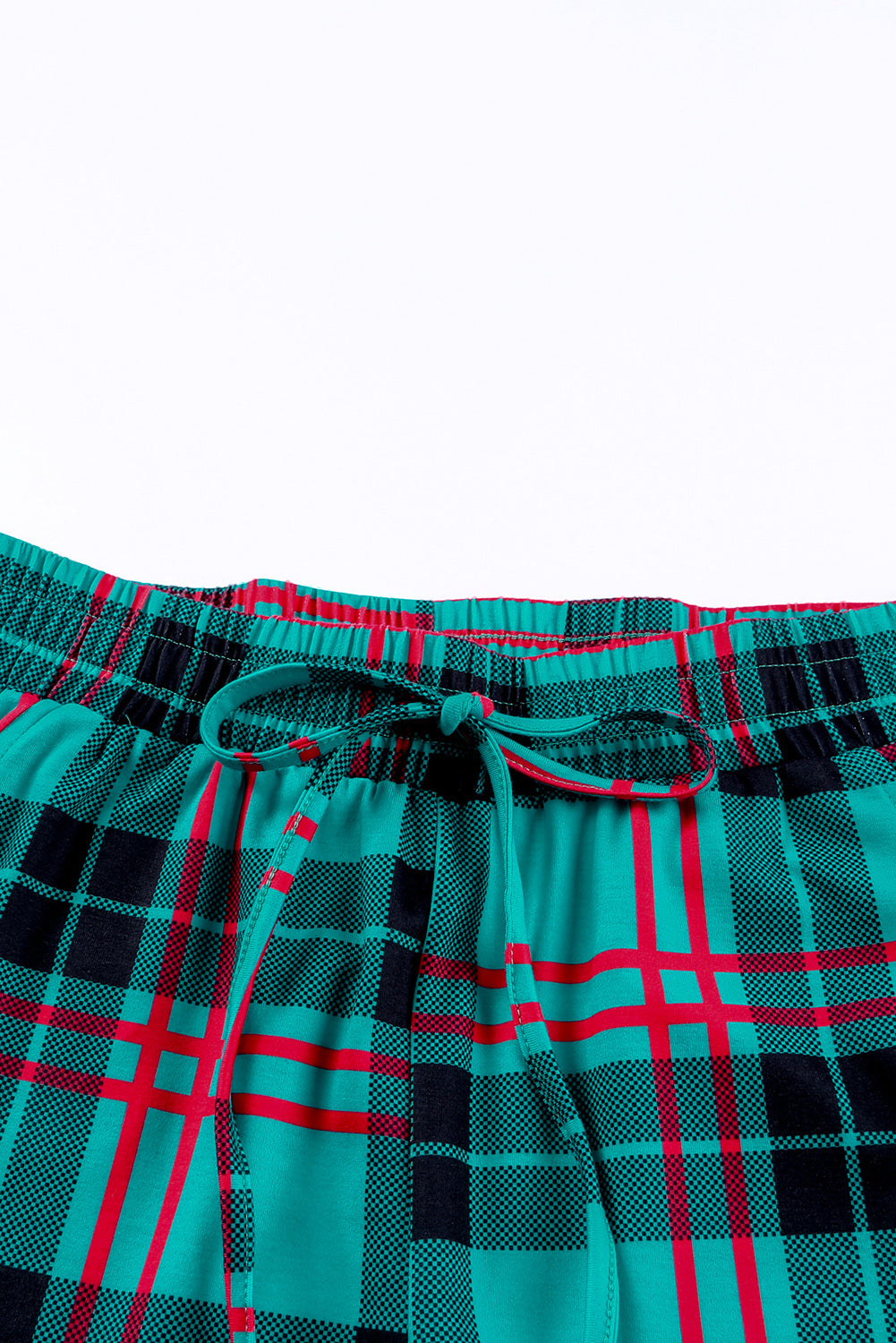 Green Plaid Print Long Sleeve Top and Drawstring Joggers Pajama Set