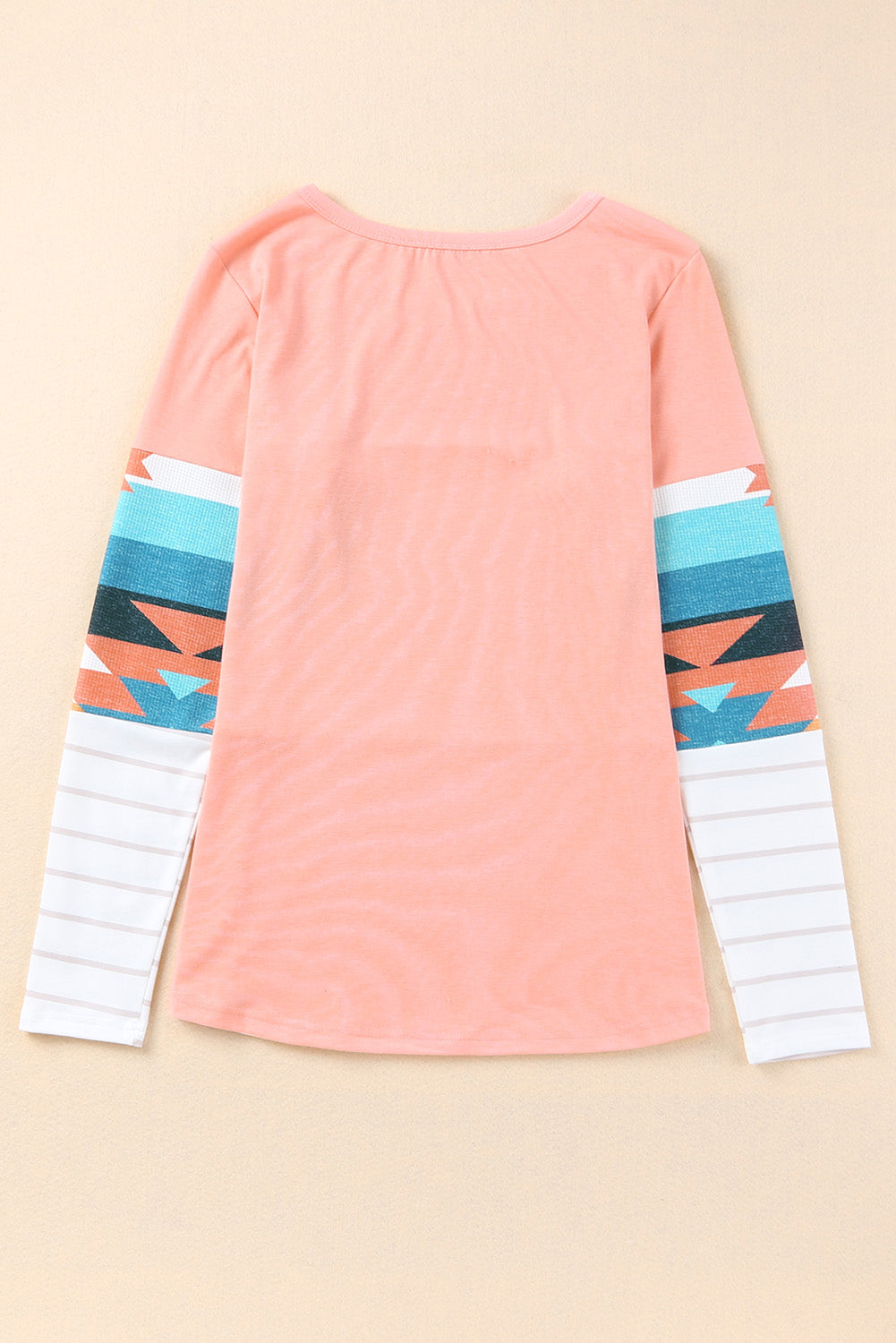 Pink Aztec Stripe Color Block Slim Fit Long Sleeve Top