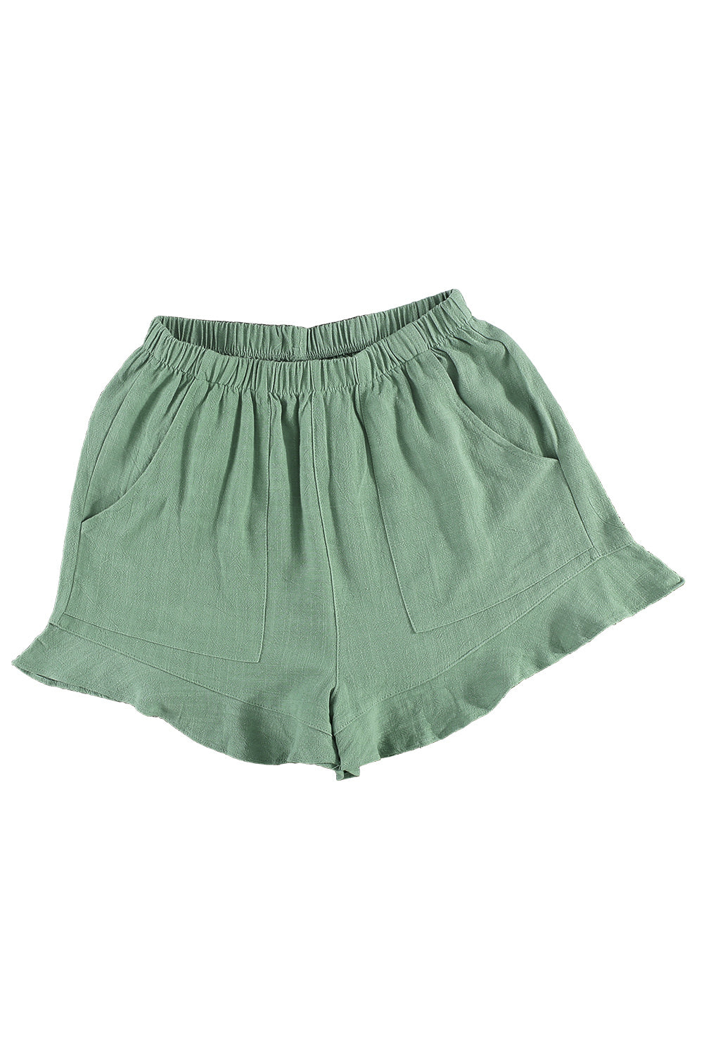 Khaki High Waist Pocketed Ruffle Shorts