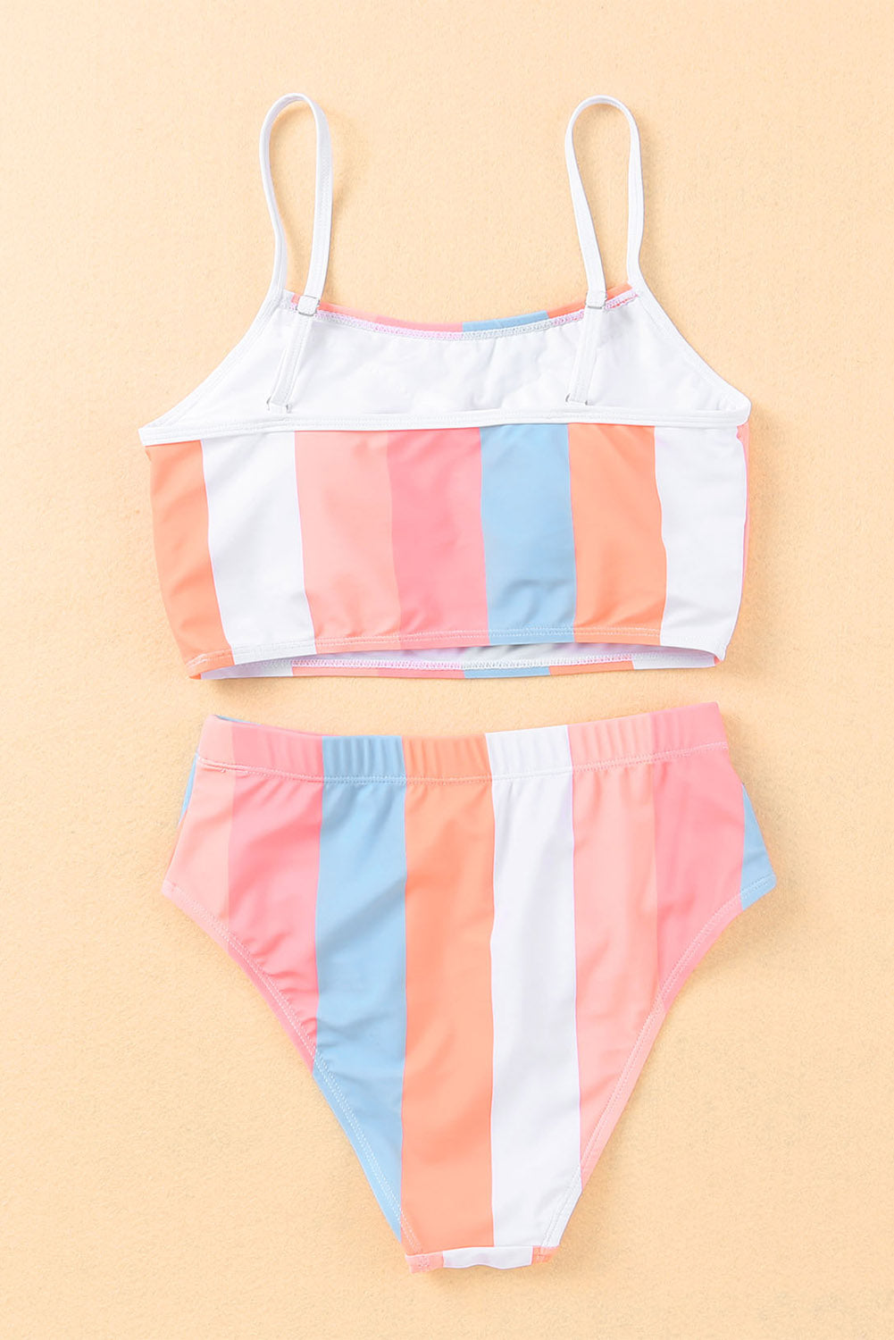 Orange Vertical Striped High Waist Bikini Swimsuit