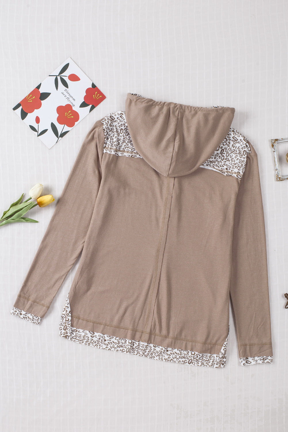 Leopard Patchwork Buttoned Long Sleeve Hoodie