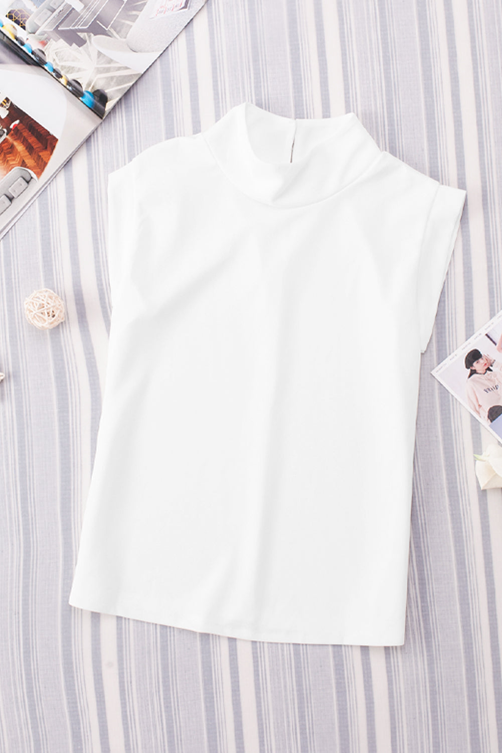 White Solid Color Mock Neck Sleeveless Top