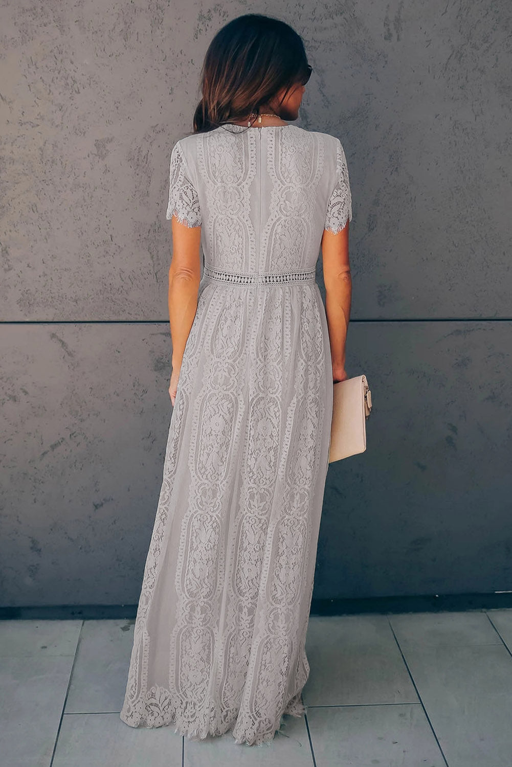 White Blue Fill Your Heart Lace Maxi Dress
