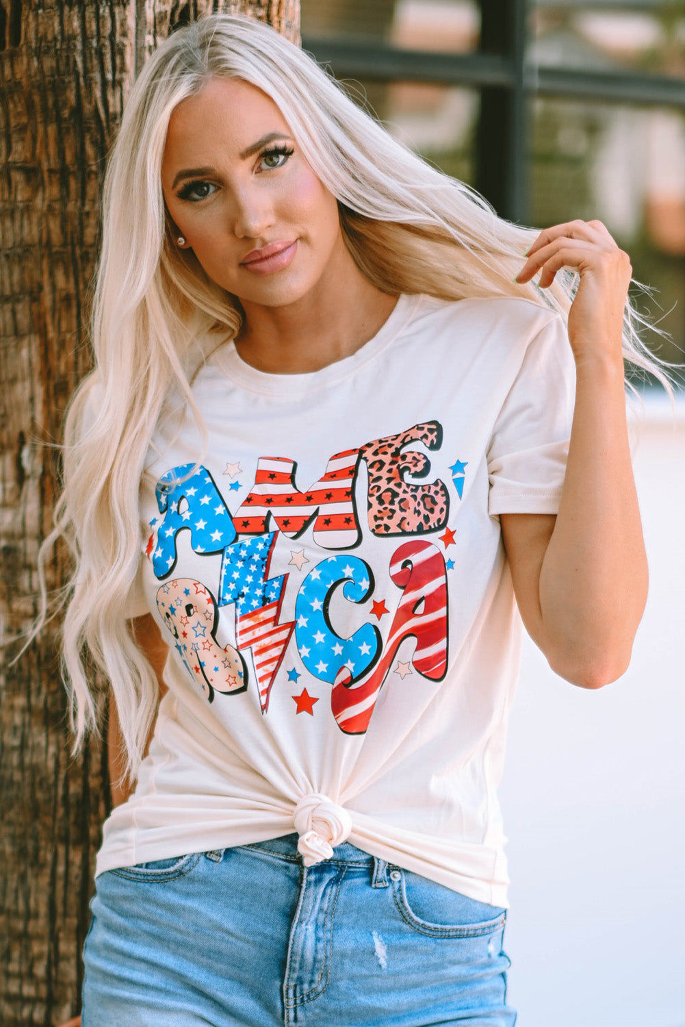 Beige Retro America Graphic T-Shirt