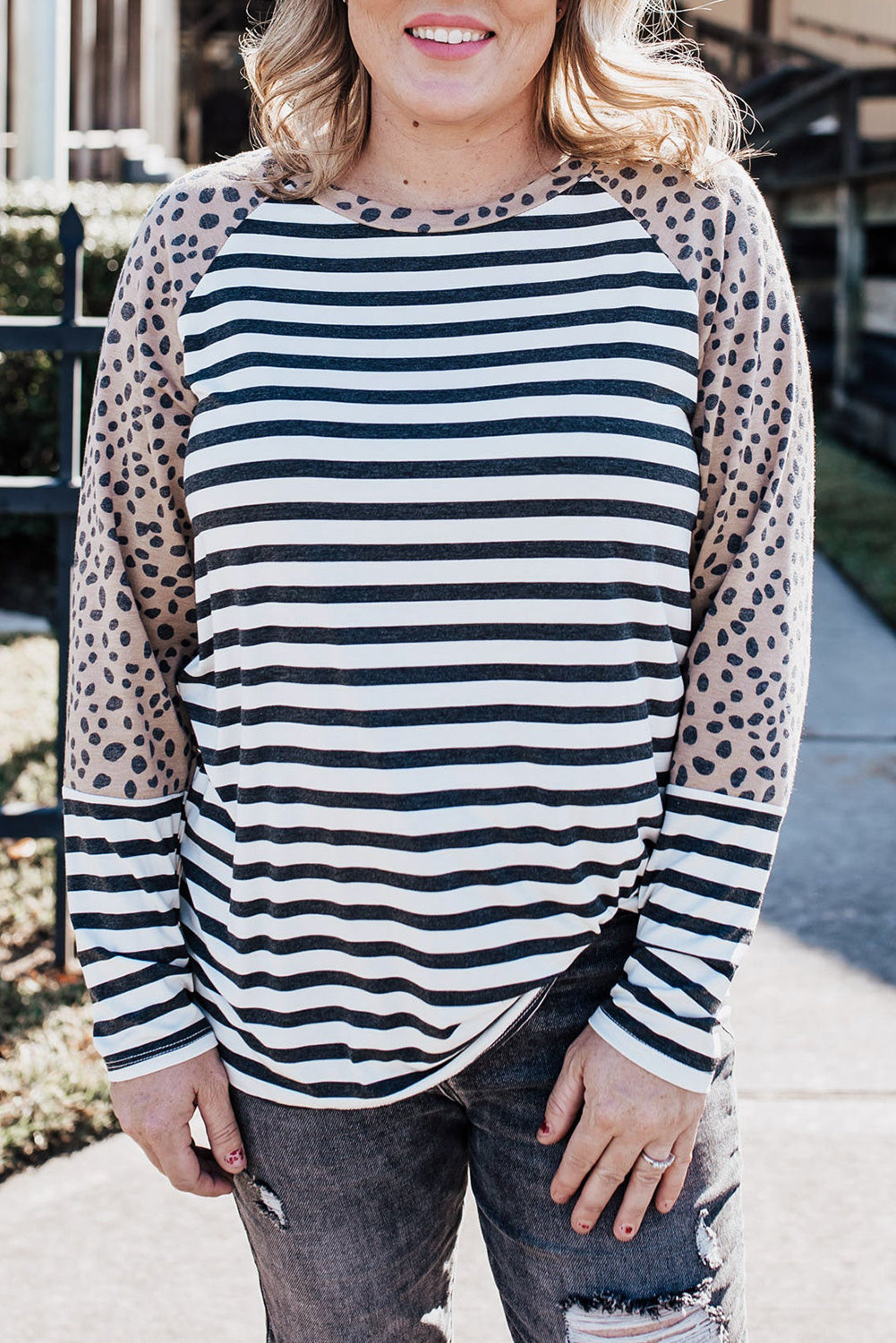 White Stripe Cheetah Raglan Top