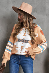 Aztec Print Long Sleeve Tunic Knitted Sweater