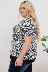 White Camouflage Print Round Neck T-shirt with Slits