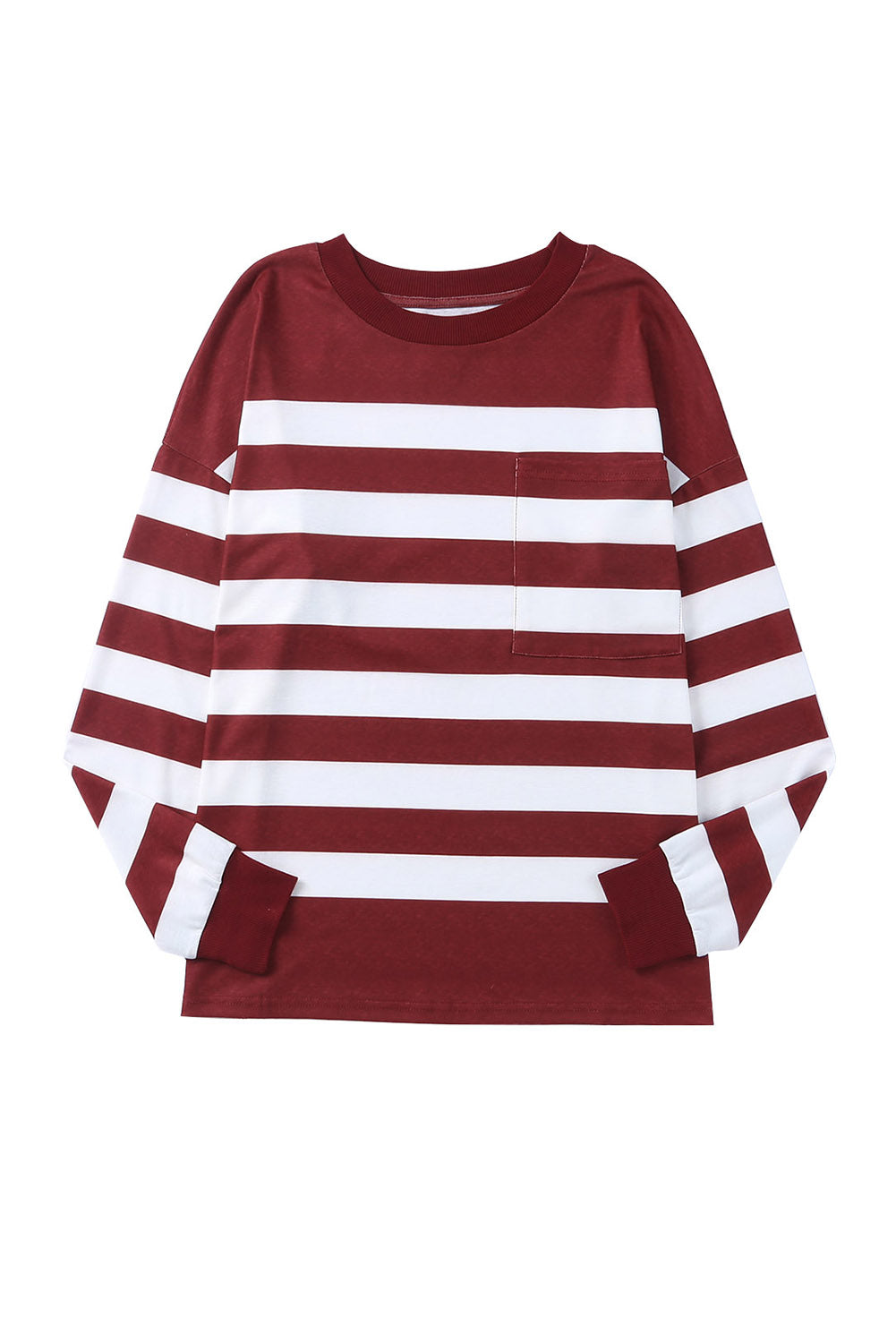 Red Print Pocketed Long Sleeve Top with Slits