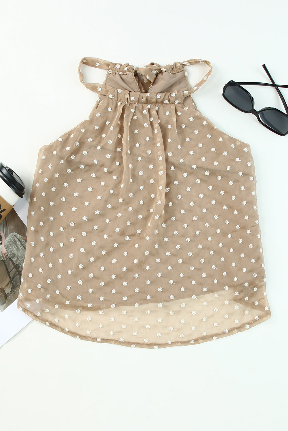 Khaki Daisy Pattern Flowy Tank Top with Tie Back