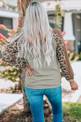 Mocha Leopard Print Waffle Knit Long Sleeve Top