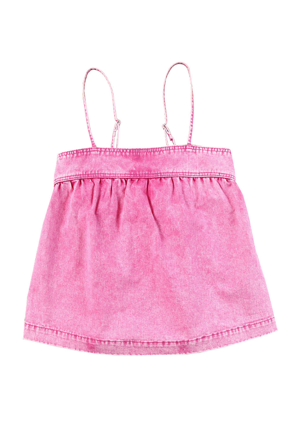 Pink Mineral Wash Denim Smocked Tank Top