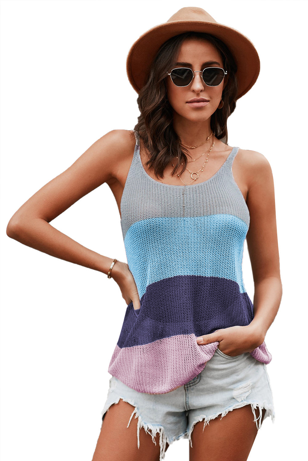 Blue Knitted Cami Tank Top