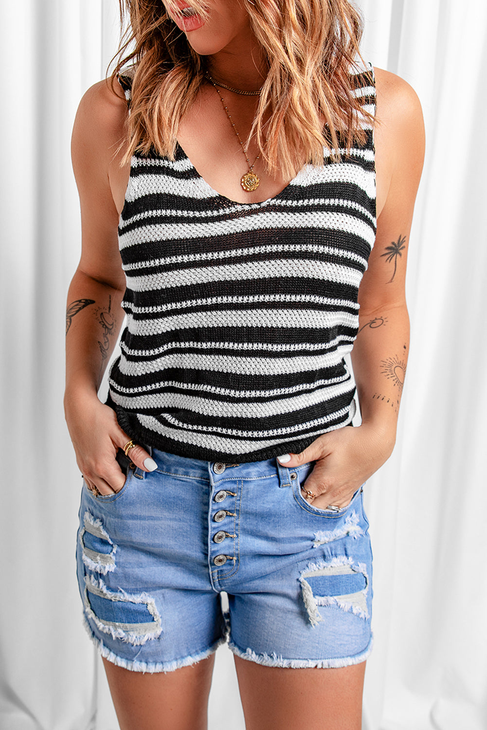 Black White Striped Tank Top