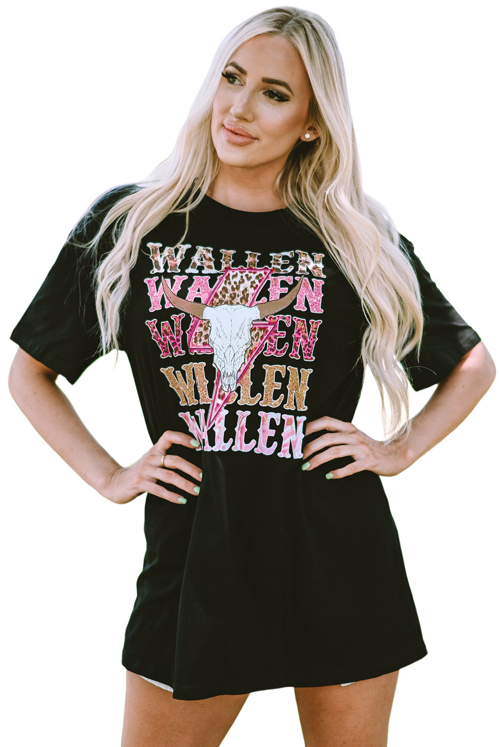 Black WALLEN Cowskull Graphic Oversized Tee