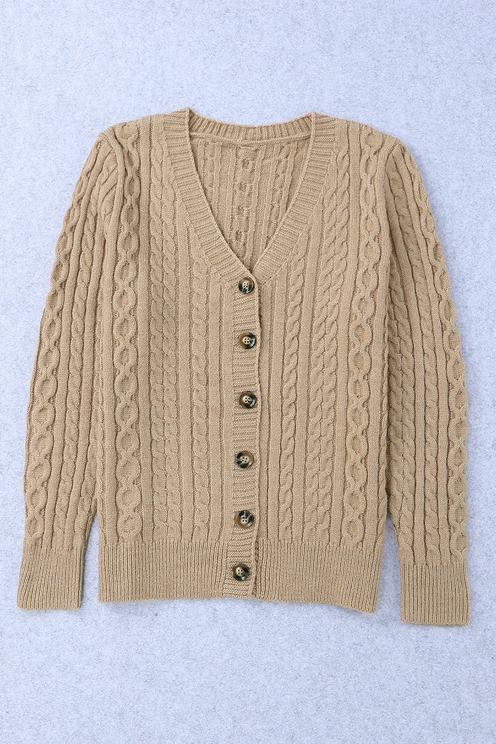 Beige Buttons Front Cable Knit Cardigan