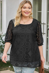 Black Plus Size Lace Crochet Square Neck Blouse